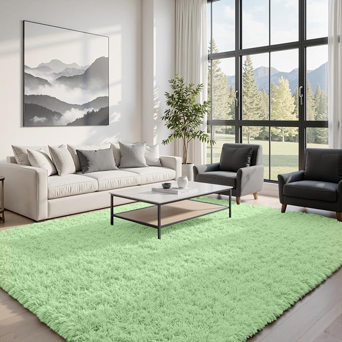8x10 Area Rugs for Living Room Rug: Soft Fluffy Shag Mint Green Rugs for Bedroom, Non-Slip Large Fuzzy Plush Rug Indoor Floor Carpet for Nursery Kids Boys Girl Room, Dorms, Playroom, Modern Home Decor