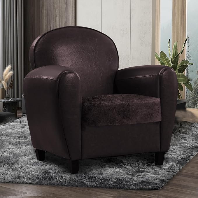 Leather Look Couch Cushion Covers Sofa Seat Slipcovers Sets Couches Furniture Protector for Sectional Armchair Loveseat Pets Kids Stretch Spandex Fabric (1 Cushion Armchair, Chocolate)