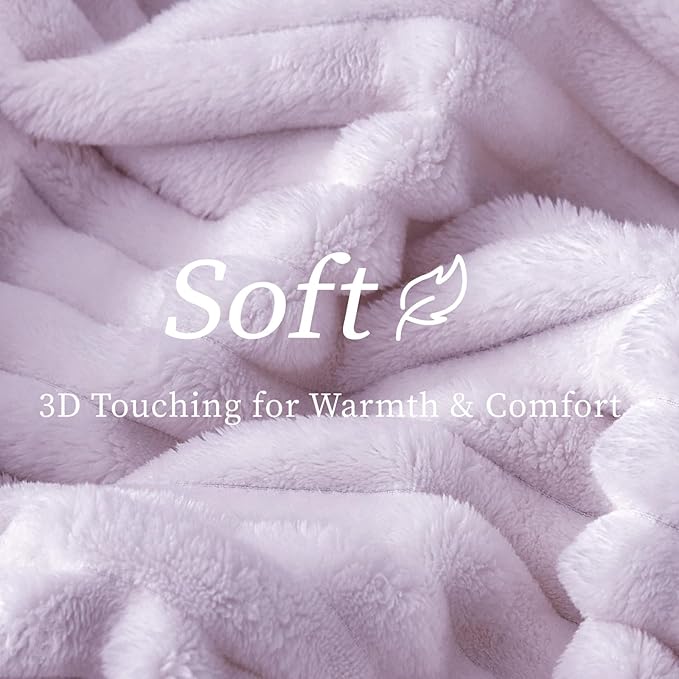 BEDELITE Fleece Throw Blanket for Couch - 300GSM Soft & Warm Fluffy Lavender Fog Blanket, Decorative and Giftable Striped Blankets for Women, Men, 50"x60"