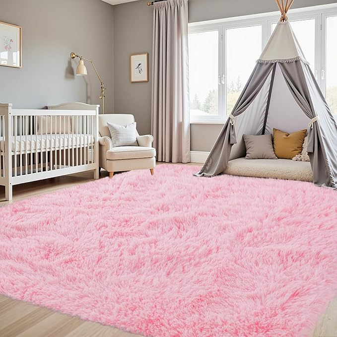 6x9 Area Rugs for Living Room Rug: Soft Fluffy Shag Light Pink Rugs for Bedroom, Non-Slip Large Fuzzy Plush Rug Indoor Floor Carpet for Nursery Kids Boys Girls Room, Dorms, Playroom, Modern Home Decor