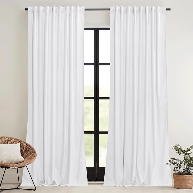 RYB HOME Pure White Velvet Curtains 90 inches for Bedroom - Luxury Light Reducing Vertical Drapes Simple Home Decoration for Sliding Door Living Room, W52 x L90, 2 Pieces