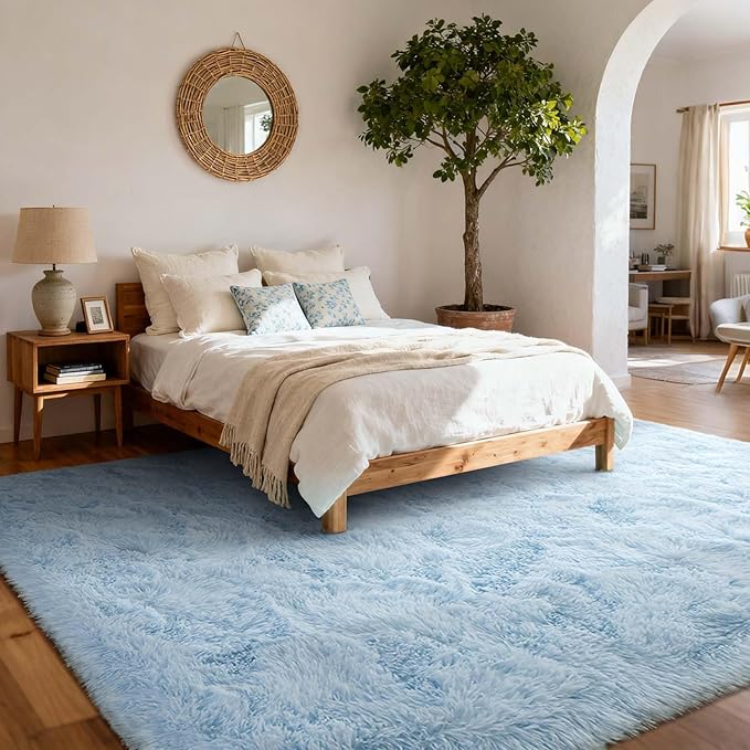 9x12 Ft Extra Large Shag Rugs for Living Room, Ultra Soft Fluffy Furry Area Rugs for Bedroom Indoor Floor, Aesthetic Carpet for Kids Home Decor (Light Blue)