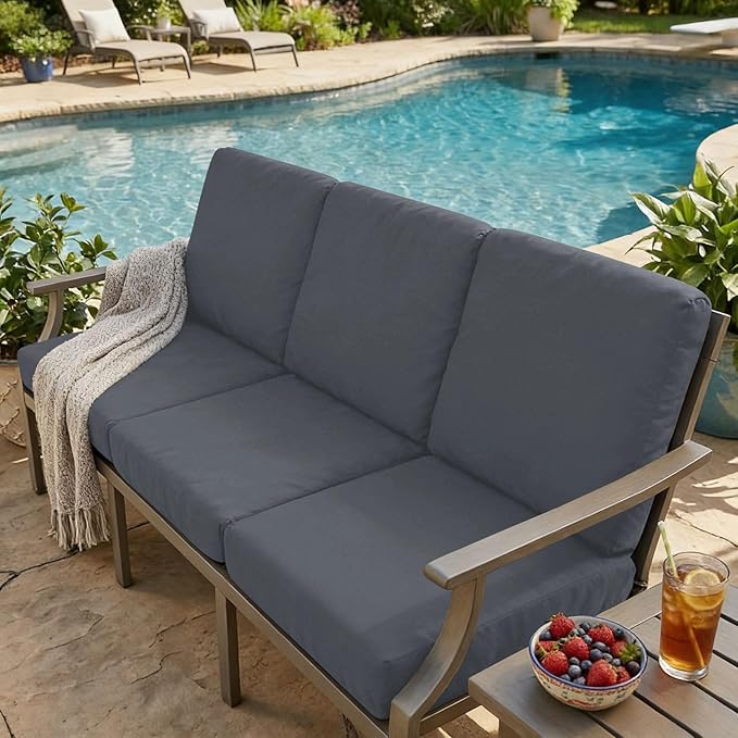 hyha Milk Silk Couch Cushion Covers, Soft Magic Sofa Covers Washable for 2 Cushion Couch, Stretch Sectional Outdoor Cushion Covers for Patio Furniture with Elastic Bottom(Medium, Dark Gray)