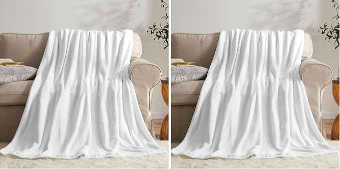 KMUSET Fleece Blanket Throw Size White Lightweight Super Soft Cozy Luxury Bed Blanket Microfiber (Pack of 2)