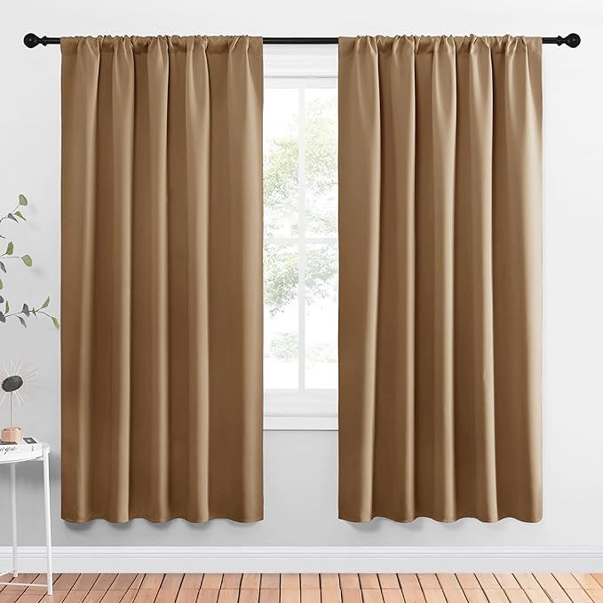 NICETOWN Window Curtains Blackout Drapes, Gold Brown, 1 Pair, 52 by 72-Inch, Thermal Insulated Solid Rod Pocket Blackout Curtains/Draperies for Living Room