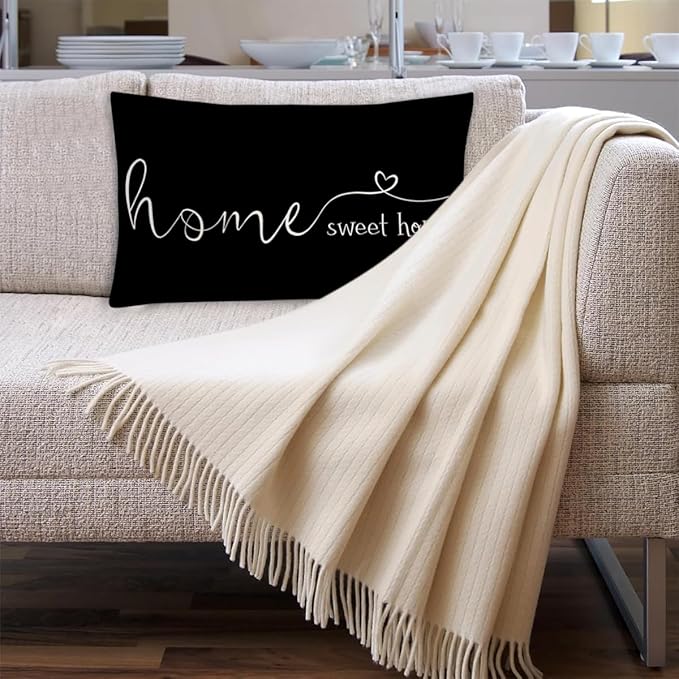 MFGNEH Farmhouse Pillow Covers, 12x20 Inch - Home Decorative Throw Pillow Case, Housewarming Gift, Black