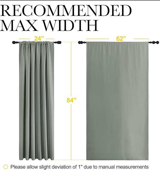 NICETOWN 2 Panels Blackout Curtains, Rod Pocket Thermal Insulated Drapes 84 inches Long, Easy-Care Modern Home Decoration Sunshades for Guest Room, Living Room, Office, 62 x 84 Inch, Greyish Green
