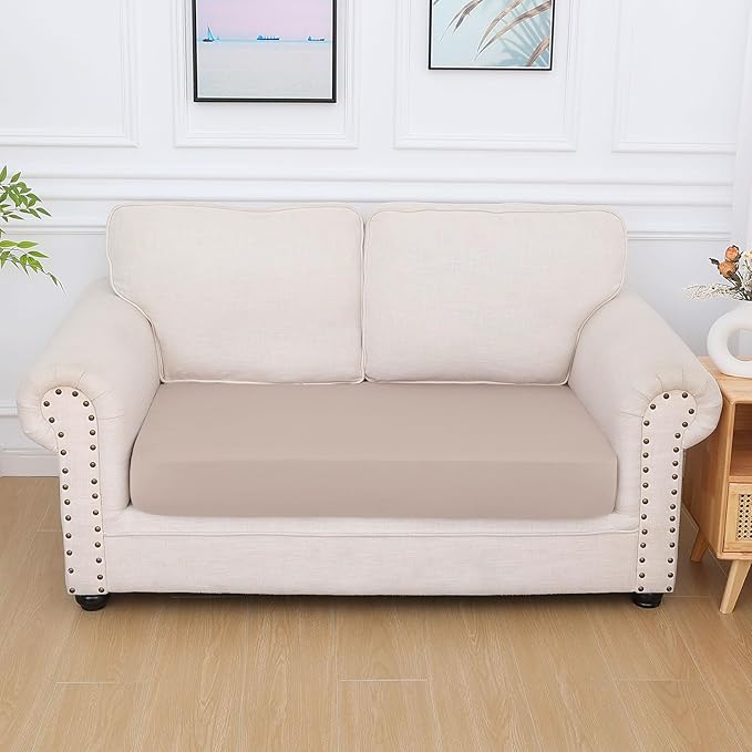 hyha Milk Silk Couch Cushion Covers, Soft Magic Sofa Covers Washable for 2 Cushion Couch, Stretch Sectional Outdoor Cushion Covers for Patio Furniture with Elastic Bottom(Medium, Taupe)
