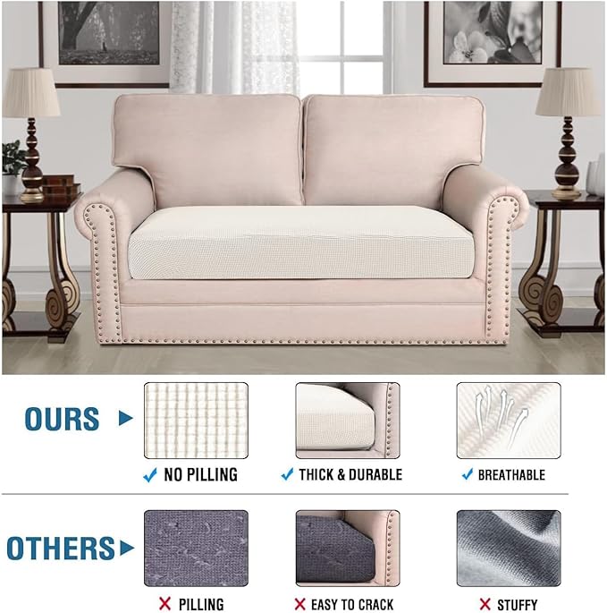 H.VERSAILTEX Super Stretch Individual Seat Cushion Covers Sofa Covers Couch Cushion Covers Slipcover Sets Thick Jacquard Textured Twill Fabric (1 Piece Loveseat Cushion Cover, Porcelain White)