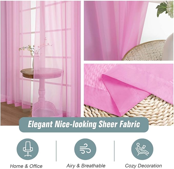 Light Pink Window Sheer Curtains 54 inch Length, Soft Airy Light Filtering Sheer Curtain 2 Panels Set, Dual Rod Pocket Gauze Drapes for Living Room Bedroom, 2x42Wx54L Inches
