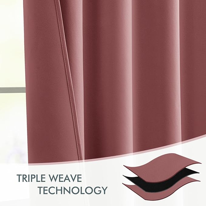 MIULEE Dusty Rose Back Tab Blackout Curtain 96 Inch Long 2 Panels Set for Bedroom, Rod Pocket/Pinch Pleat Thermal Insulated Living Room Darkening Pleated Light Blocking Floor to Ceiling Drape