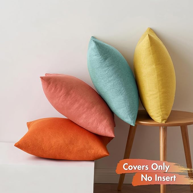 MIULEE Pack of 4 Decorative Outdoor Throw Pillow Covers Linen Waterproof Pillow Covers Farmhouse Cushion Cases for Halloween Patio Garden Tent Balcony Couch Sofa 18x18 inch Orange Teal