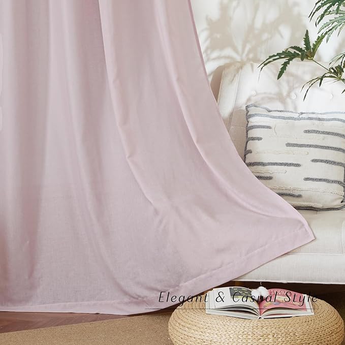NICETOWN Blush Pink Linen Curtains for Kitchen, Thick Flax Small Window Treatments Semi Sheer Privacy Assured with Light Through for Cafe/Bathroom, W42 x L84, 2 Panels