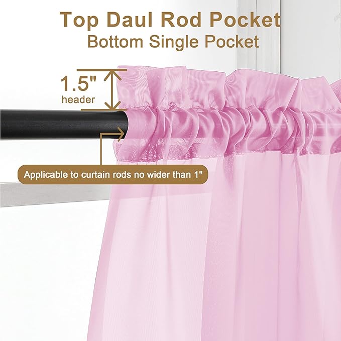 Chyhomenyc Pink Sheer Curtains 96 inches Long 2 Panels, Light Filtering Soft Airy Solid Elegant Voile Window Treatment Drapes for Bedroom Living Room Wedding Party Decor, 42 Wx96 L, 8FT L