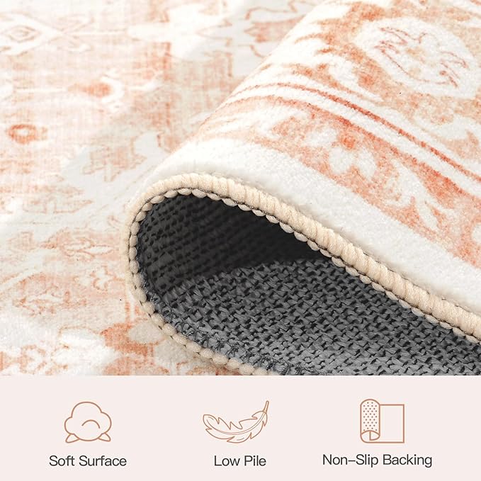 Lofus 5x7 Area Rug for Living Room,Pink Washable Area Rugs with Non-Slip Backing,Soft Boho Carpets for Bedroom Dining Room Home Office Indoor Nursery