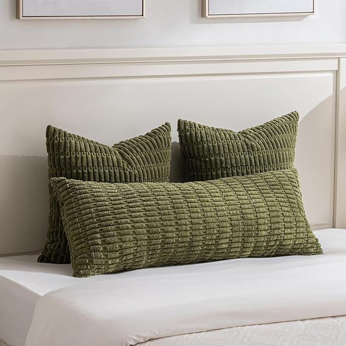 Fancy Homi 4 Packs Boho Moss Green Decorative Throw Pillow Covers 16x16 Inch for Couch Bed Sofa, Rustic Modern Farmhouse Home Decor, Soft Plush Corduroy Cute Square Cushion Case 40x40 cm