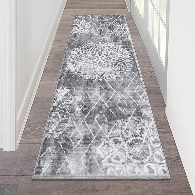 HEBE Hallway Runner Rug 2'x6' Washable Vintage Distressed Area Rugs Non Slip Laundry Rug Runner Boho Floor Carpet Runners for Hallways Entryway Laundry Room Kitchen Bathroom