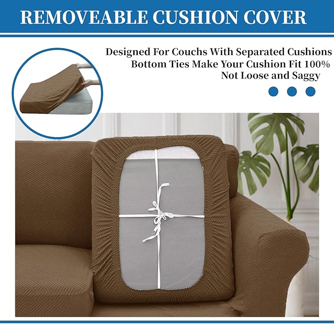 XINEAGE New 3 Pieces Couch Covers for 2 Extra Large Cushion Sofa Super Stretch Sofa Cover for 2 Large Seat Universal Loveseat Slip Cover for Living Room (Brown), 71"-91"(2 Cushions)