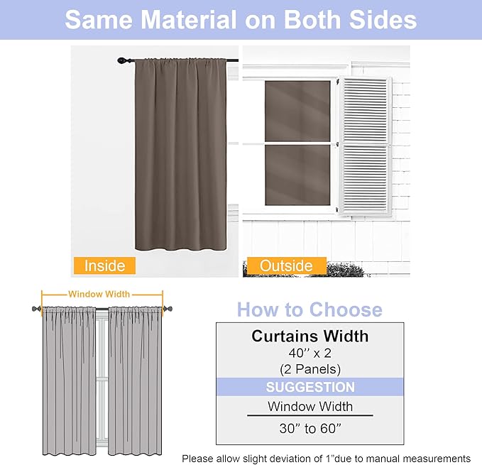 Simplebrand Ava Brown Blackout Curtains for Bedroom, 72 Inch Length, 2 Panels Set, Privacy Thermal Insulated Rod Pocket Window Curtains, W40 x L72 Inch