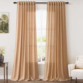 Extra Long Camel Linen Curtains 2 Panels 102 Inches Long for Living Room Back Tab Rod Pocket Light Filtering Semi Sheer Drapes Soft Cotton Textured Window Curtain 102 Inch Length for Bedroom.