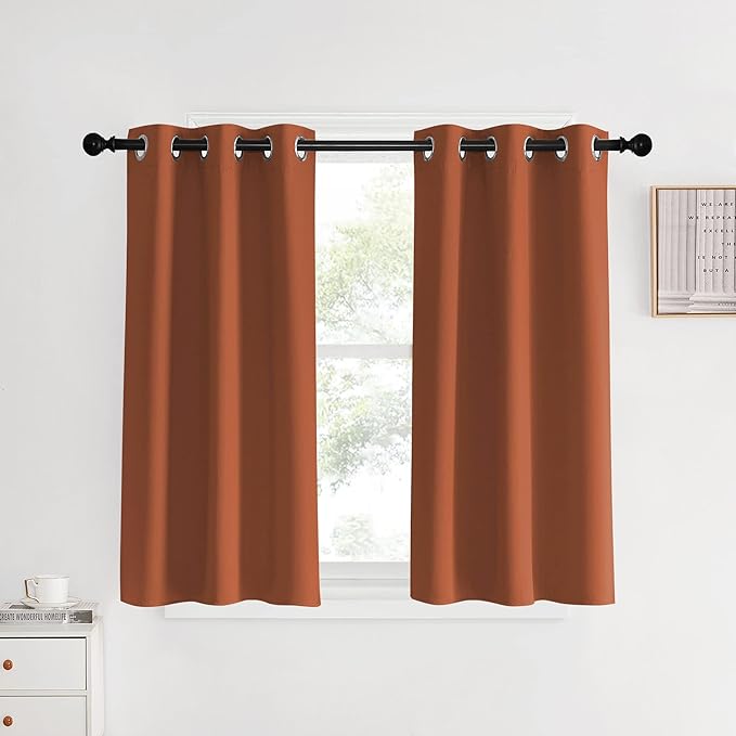 NICETOWN Kitchen Curtains Small Window Curtains & Drapes, Burnt Orange, 34" W x 40" L, 2 PCs, Thermal Insulated Solid Grommet Panels for Cupboard, Loft, Cafe, Dining Room
