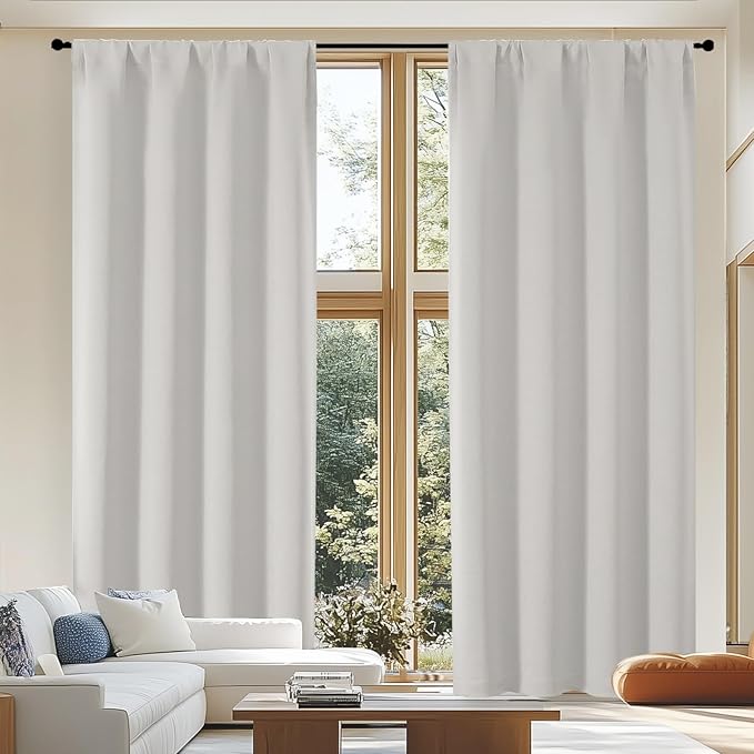 Simplebrand Ava Natural Blackout Curtains for Patio 108 Inches Long 2 Panels Set, Solid Thermal Insulated Room Darkening Rod Pocket Window Treatment Curtains Blackout Drapes, W50 x L108 Inch, Natural