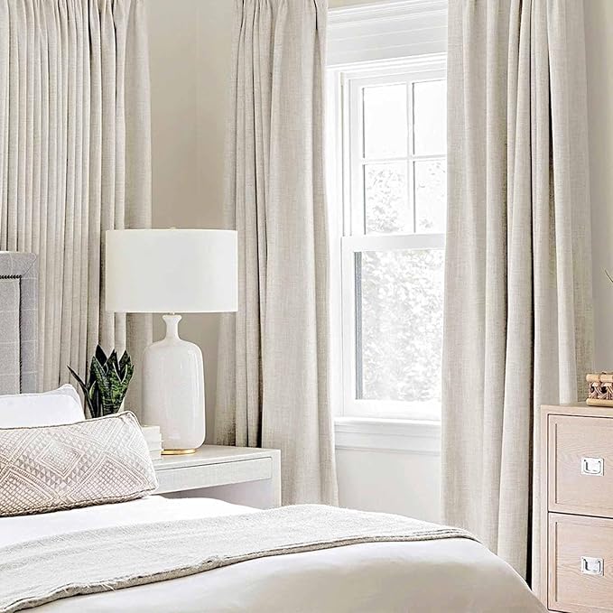 MIULEE Linen Texture Curtains for Bedroom Solid 100% Blackout Thermal Insulated Linen Beige Curtains Grommet Room Darkening Drapes for Living Room Nursery 52x45 Inch (2 Panels)