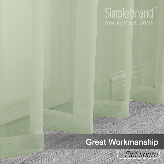 Simplebrand Light Green Sheer Curtains 63 Inch Length 2 Panels, Rod Pocket Solid Color Window Sheer Curtain Panels, Elegant Curtains & Drapes for Living Room, Bedroom 2 Panels, 42" W x 63" L