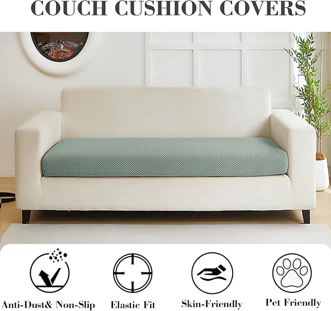 Couch Covers for 2 Cushion Sofa Pet Friendly Couch Cushion Covers Universal Sofa Covers Washable Stretch Slipcovers for Sectional Sofa (Texture Green,Large Double Seat Cover)