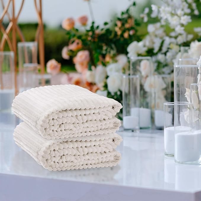 Buryeah 24 Pcs Flannel Throw Blanket Bulk 50 x 60 in Sleepover Blanket Outdoor Wedding Throw Lightweight, Oeko-tex Standard 100 Certified for Sofa Homeless Gifts (Cream White)