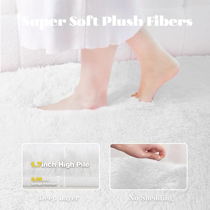 8x10 Area Rugs for Living Room: Fluffy Shag Soft Washable Rug Large Fuzzy Plush Indoor Carpet for Bedroom Nursery Playroom Kids Girls Boys Room (White, 8'x10')