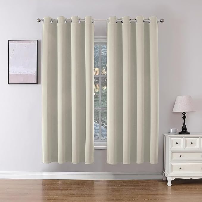 Joydeco Blackout Curtains 63 Inch Length 2 Panels Set, Thermal Insulated Long Curtains& Drapes 2 Burg, Room Darkening Grommet Drapes for Bedroom Living Room Window (Light Beige, W52 x L63 Inch)