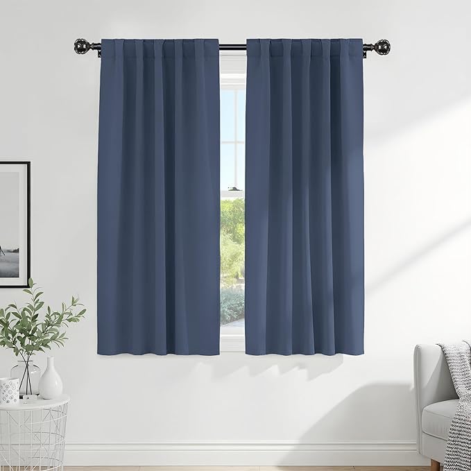 PONY DANCE Blackout Curtains 72 inches Long - 42 Inches Wide, Blue Haze Rod Pocket & Back Tab Thermal Panels Home Decor Window Covering Energy Efficient Drapes for Bedroom, 2 Pieces