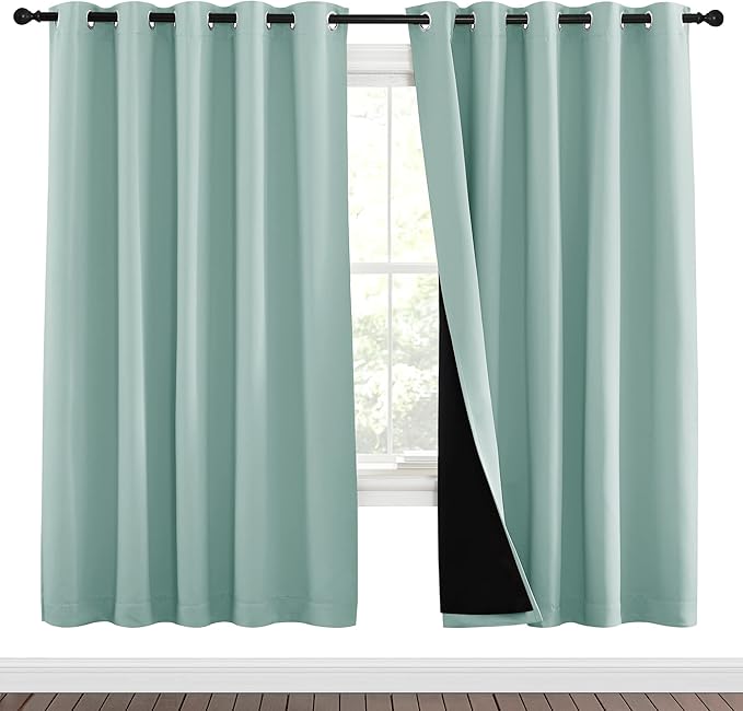 NICETOWN 100% Blackout Window Curtain Panels, Full Light Blocking Drapes with Black Liner for Nursery, 72-inch Drop Thermal Insulated Draperies (Aqua Blue, 2 Pieces, 70-inch Wide Per Panel)
