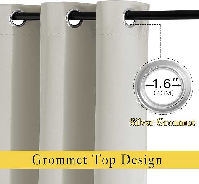NICETOWN Blackout Kitchen Curtains 36 inch Length, Grommet Thermal Insulated Solid Vertical Window Drapes Room Darkening for Nursery, Natural, Set of 2, W52 x L36