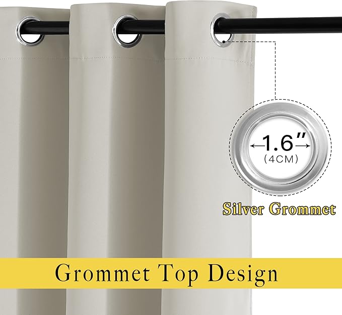 NICETOWN Blackout Natural Curtains for Bedroom - Window Treatment Thermal Insulated Grommet Solid Drapes Thermal Curtains Sound Reducing for Basement/Kitchen, 2 Panels, W37 x L54