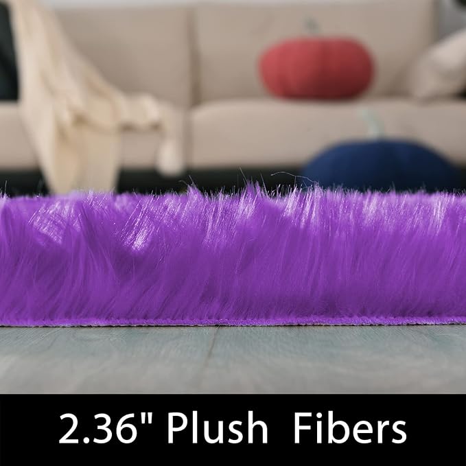 Latepis Washable Runners 2x6 Fluffy Shaggy Rug Purple Faux Sheepskin Fur Rug Small Soft Furry Rugs for Living Room Bedroom Sofa Cute Room Decor Runner