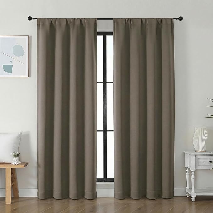 Simplebrand Ava Latte Blackout Curtains for Bedroom 72 Inch Length 2 Panels Set, Privacy Thermal Insulated Rod Pocket Door Window Curtains for Patio French Door Front Door, W40 x L72 Inch, Latte