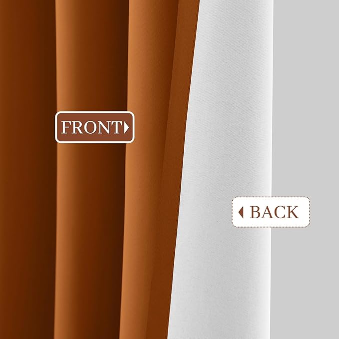 Yakamok Room Darkening 100% Blackout Curtains Grommet Window Treatments with 2 Thick Layers-Burnt Orange Thermal Insulated Drapes Set of 2 Panels for Bedroom Living Room 52 Inches by 63 Inches Length