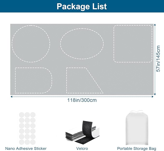 100% Blackout Curtains for Bedroom, Portable DIY Window Blinds, No Drill Window Shades & Blackout Blinds with Stickers & Tabs for Travel, Dorm Room, Media Room (Grey, 118" x 57")
