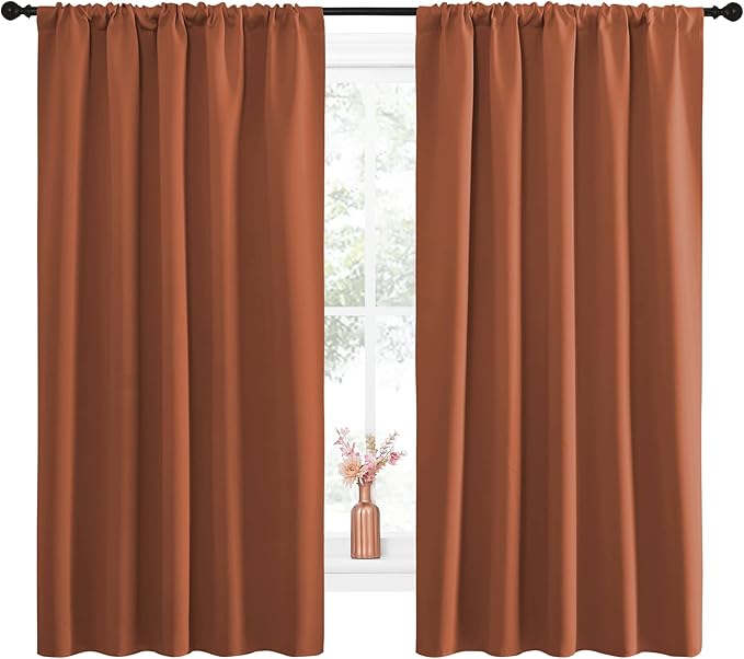 NICETOWN Blackout Curtains and Drapes - Thermal Insulated Solid Rod Pocket Blackout Draperies/Panels (Burnt Orange, 1 Pair, 52 by 63 inches)