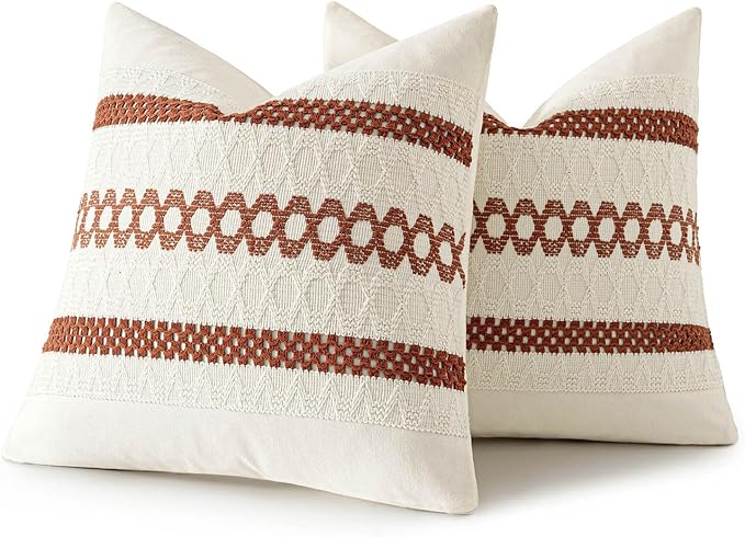 MIULEE Set of 2 Rust Decorative Pillow Covers 20x20 Inch Farmhouse Rustic Boho Couch Throw Pillows Modern Cotton Cushion Covers Retro Cute Macrame Woven Home Decor for Bed Sofa Chair