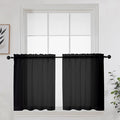 OWENIE Short Sheer Curtains 24 Inches Long 2 Panels for Bathroom Window, Rod Pocket Light Filtering Sheer Tier Curtains for Small Kitchen Laundry Room, RV, Camper Travel Trailers, 42 W x 24 L, Black