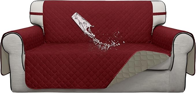 ISSUNTEX Double Protection 100% Waterproof Loveseat Sofa Covers for Living Room, Couch Covers for 2 Cushion Couch, Reversible Furniture Protector Sofa Cover for Dogs (Loveseat, Christmas Red/Beige)