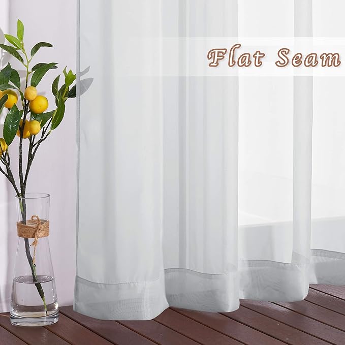 NICETOWN Sheer Curtains and Drapes 63 inches Long - Silver Eyelet Top Light Filter Window Drapes Airy & Breathable Bedroom Voile Panels for Home Office, Light Gray, 74" W Total 2 Pieces
