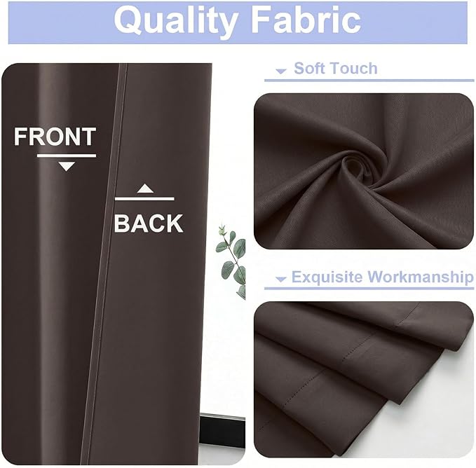 Simplebrand Ava Chocolate Blackout Curtains for Bedroom 72 Inch Length 2 Panels Set, Privacy Thermal Insulated Rod Pocket Door Window Curtains for Patio French Door Front Door, W40 x L72 Inch
