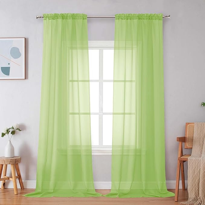 Simplebrand Lime Sheer Curtains 63 Inch Length 2 Panels, Rod Pocket Solid Color Window Sheer Curtain Panels, Elegant Curtains & Drapes for Living Room, Bedroom 2 Panels (Ivory, 42" W x 63" L)
