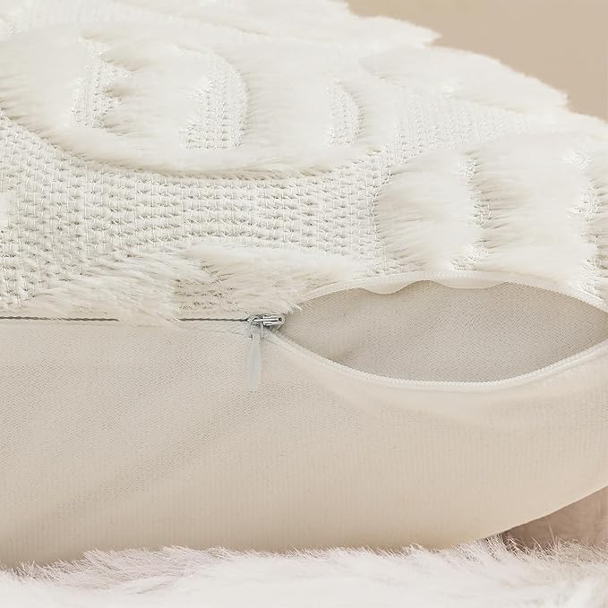 decorUhome Easter Cream White Egg Pillow Covers 18x18 Inch Set of 2, Soft Plush Faux Wool Jacquard Cushion Covers, Farmhouse Neutral Fuzzy Spring Easter Holiday Decor for Couch Sofa Bed