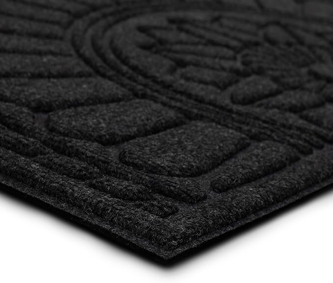 Mohawk Home Entryway Door Mat 2' X 3' All Weather Outdoor Non Slip Recycled Rubber Doormat, Rope Impressions Black