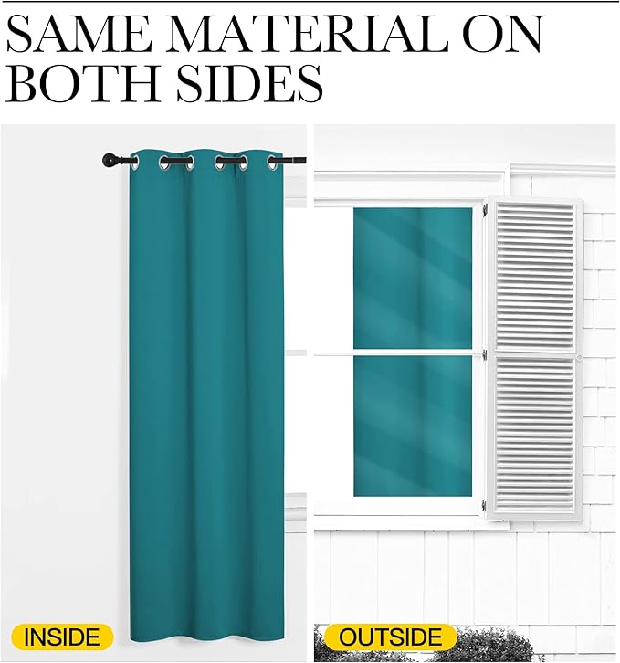 NICETOWN Room Darkening Curtains 63 inch Length 2 Panels, Thermal Insulated Grommet Blackout Curtains for Modern Casual Elegant Bedroom Kids Room Theme Decoration (Peacock Teal, 2 Pieces, W42)